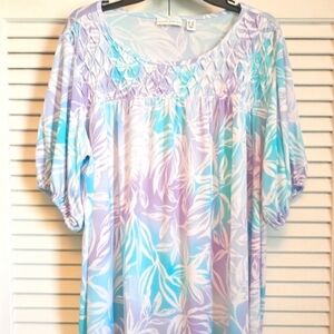 🩵Susan Grover (QVC) Liquid Knit Turquoise & Purple Balloon Sleeve Blouse💜